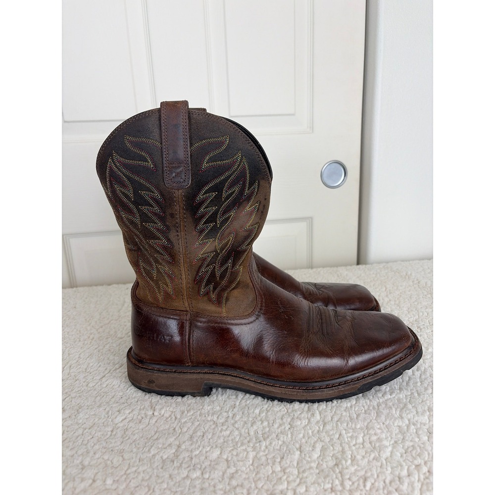Ariat Boots Men 12D Groundbreaker Western Work Square Toe Leather Brown 10020059